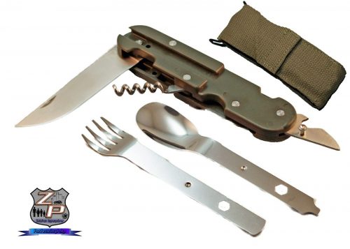 Camping Backpacking Mess Utensil Set Separated And Open with Sheath