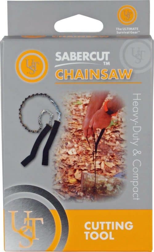 Heavy Duty SABERCUT Camping Chainsaw with Pouch Retail Box Front